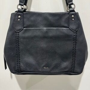 The Sak Black Pebble Leather Shoulder Bag Handbag Top Zip Casual Buttery Soft